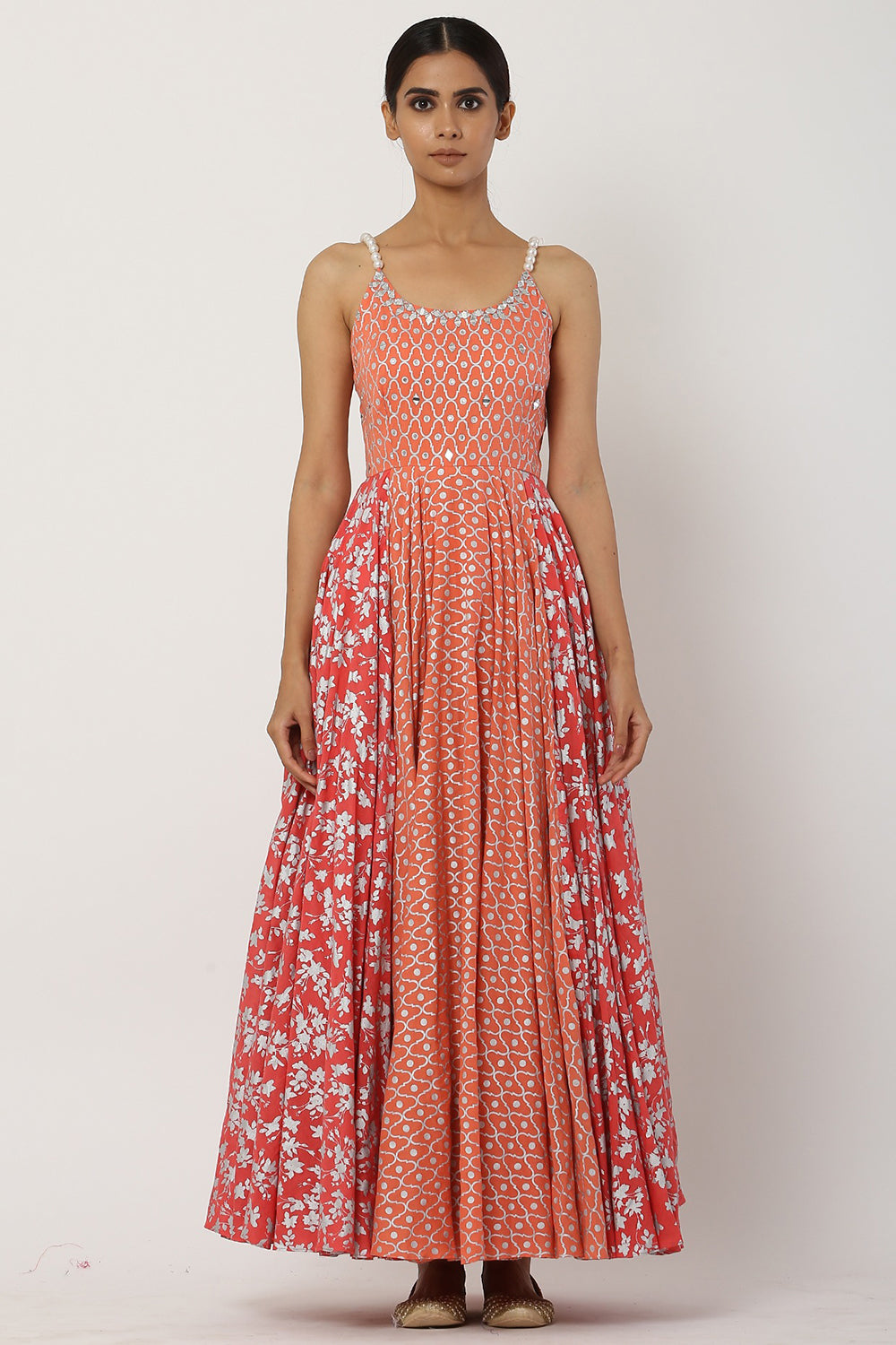 Beaded Light Peach Kalidar Anarkali Set - Auraya Fashion 