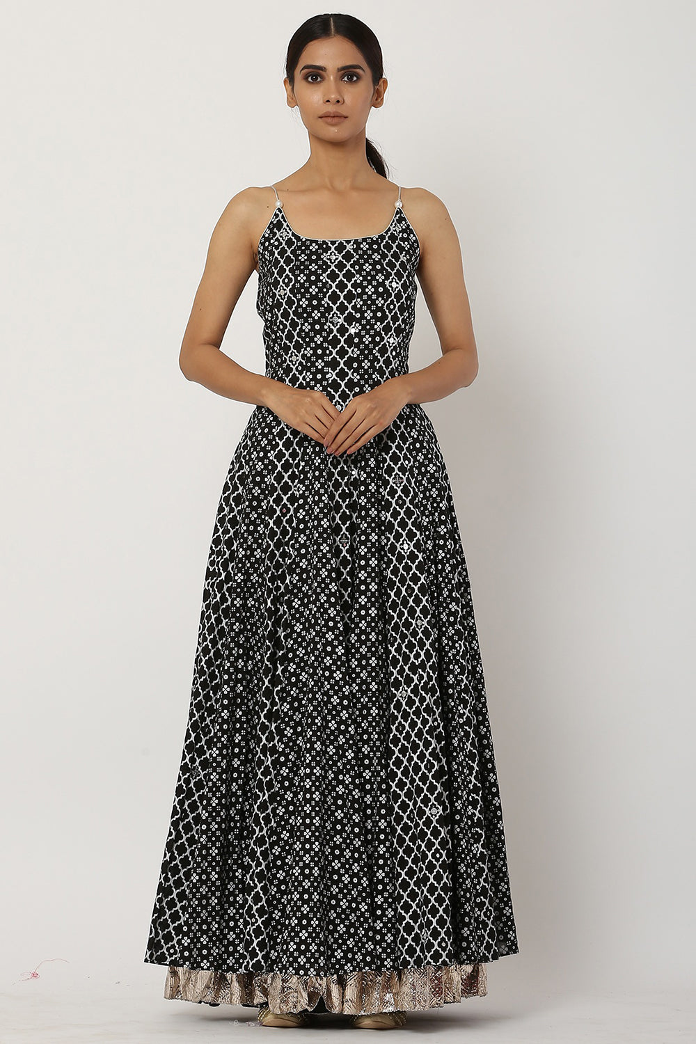 Paneled Black Kalidar Anarkali Set - Auraya Fashion 