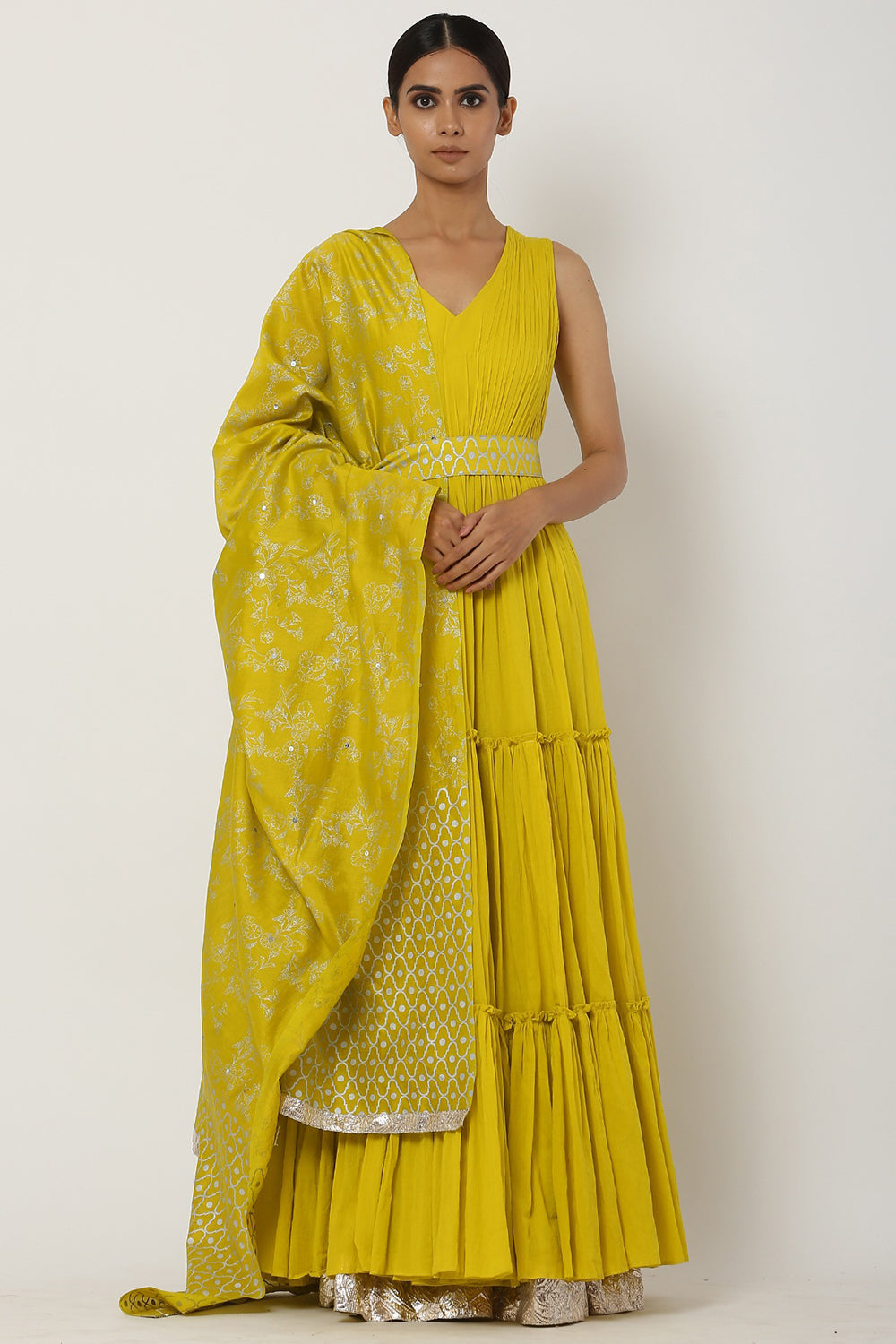 Tiered Yellow Kalidar Anarkali Set - Auraya Fashion - Seema Nanda - 