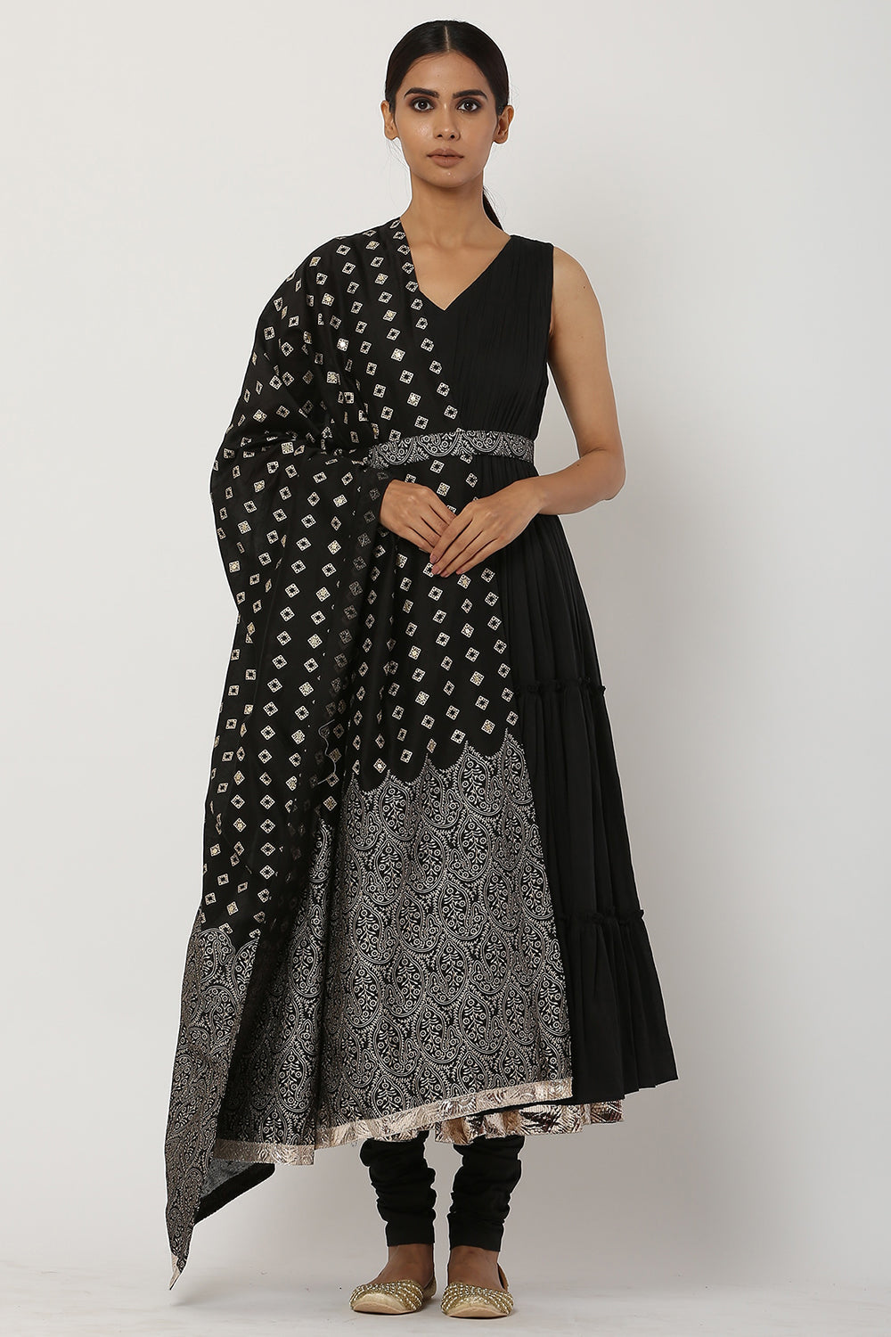 Tiered Black Kalidar Anarkali Set - Auraya Fashion - Seema Nanda - 