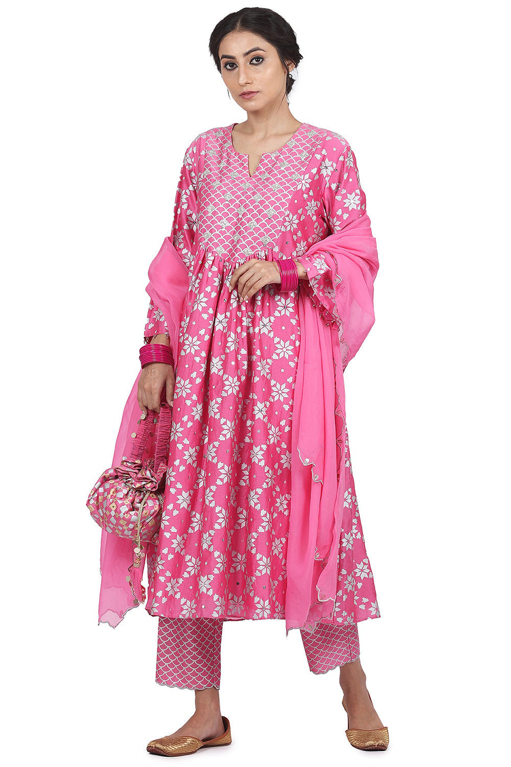 Printed Pink A-Line Kurta Set - Auraya Fashion - Seema Nanda - 