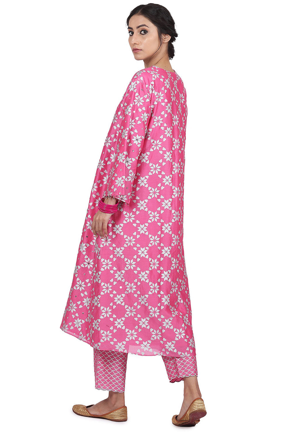 Printed Pink A-Line Kurta Set - Auraya Fashion 