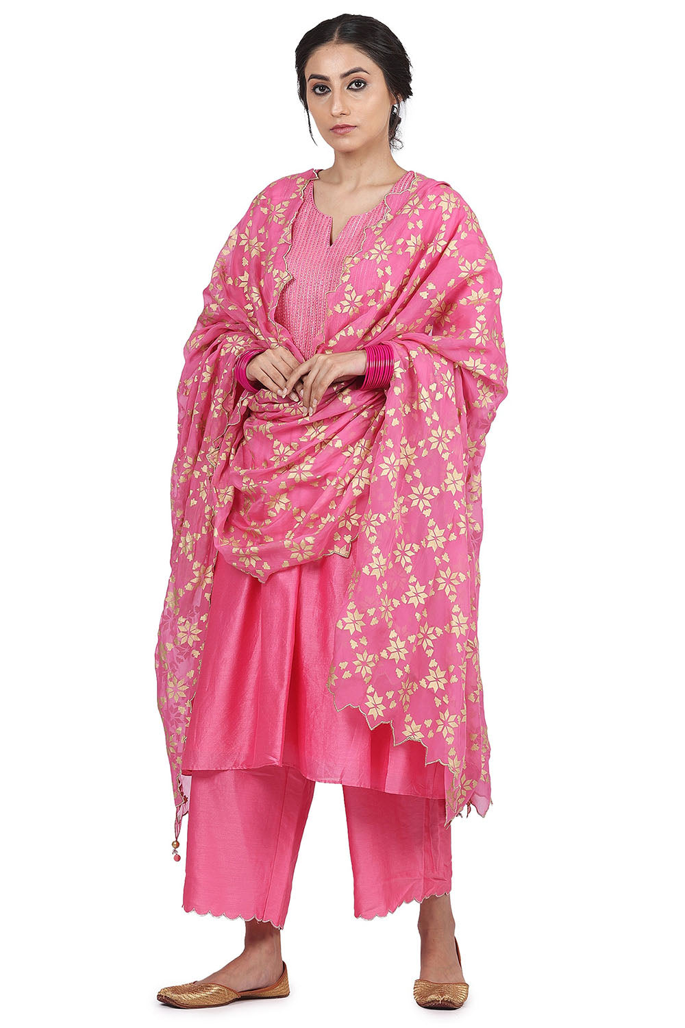 Chanderi Silk Pink Kurta Set - Auraya Fashion - Seema Nanda - 