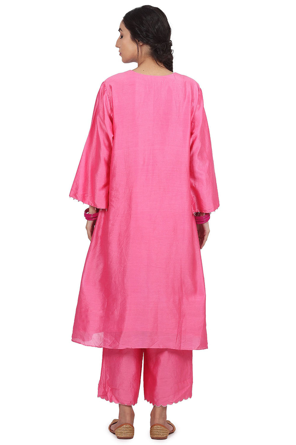 Chanderi Silk Pink Kurta Set - Auraya Fashion 