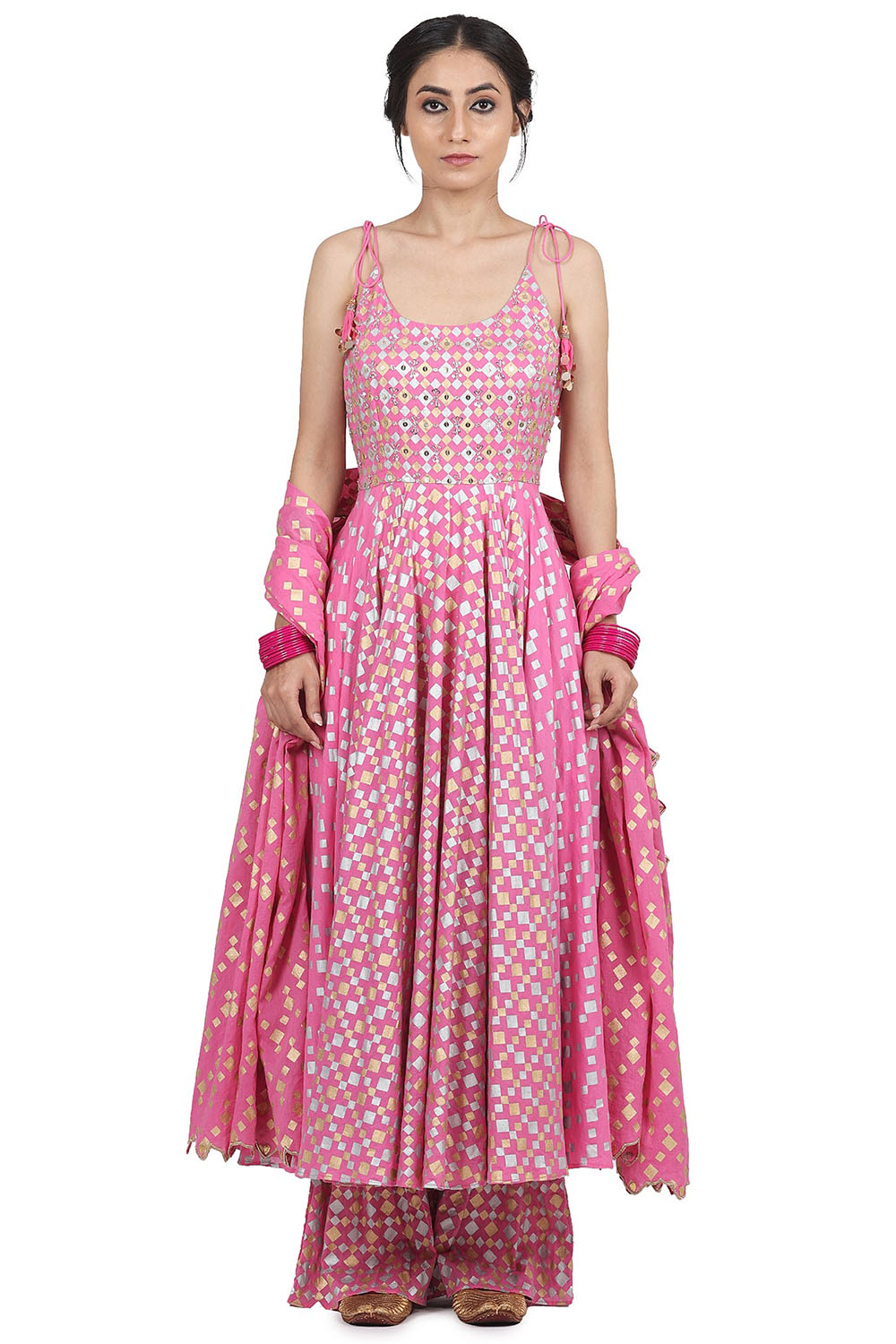 Embroidered Pink Anarkali Set - Auraya Fashion - Seema Nanda - 