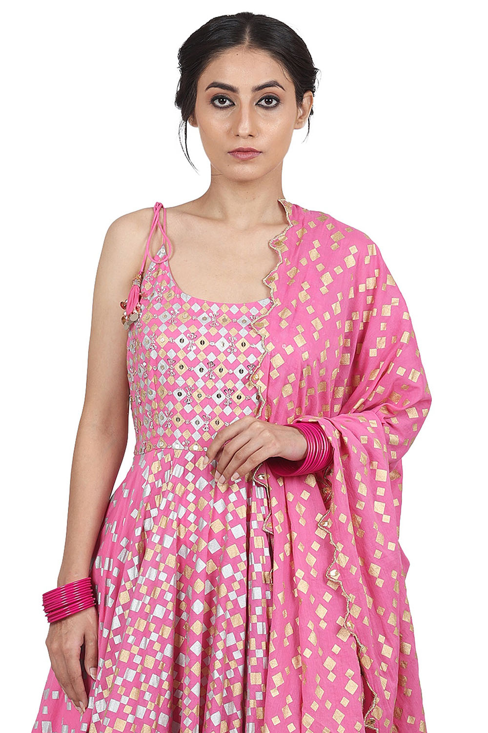 Embroidered Pink Anarkali Set - Auraya Fashion 