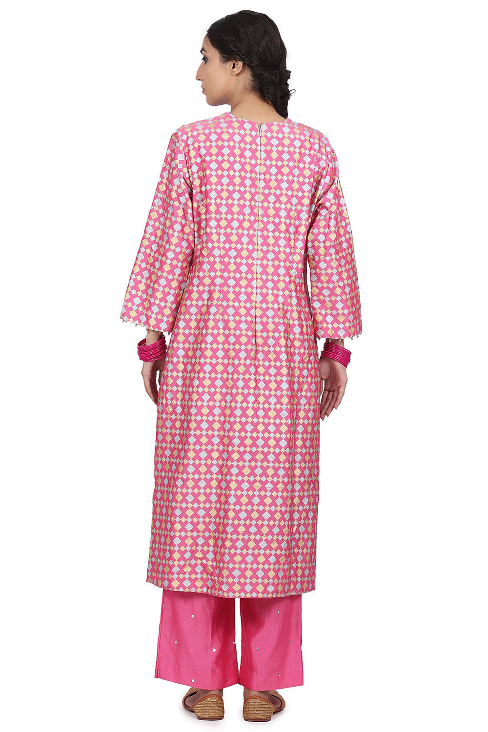 Embroidered & Printed Pink Kurta Set - Auraya Fashion 