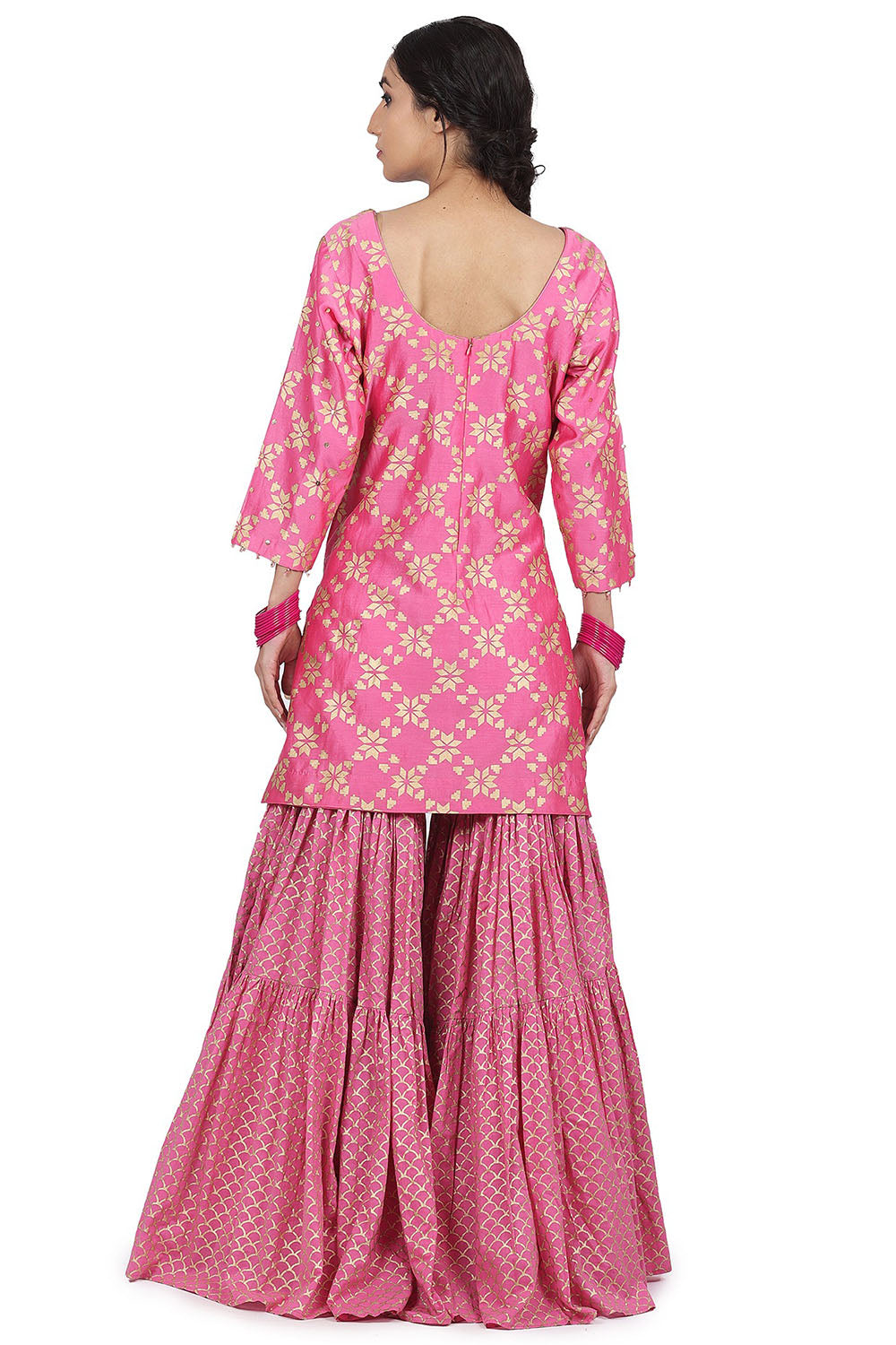 Printed Pink Sharara Set - Auraya Fashion 