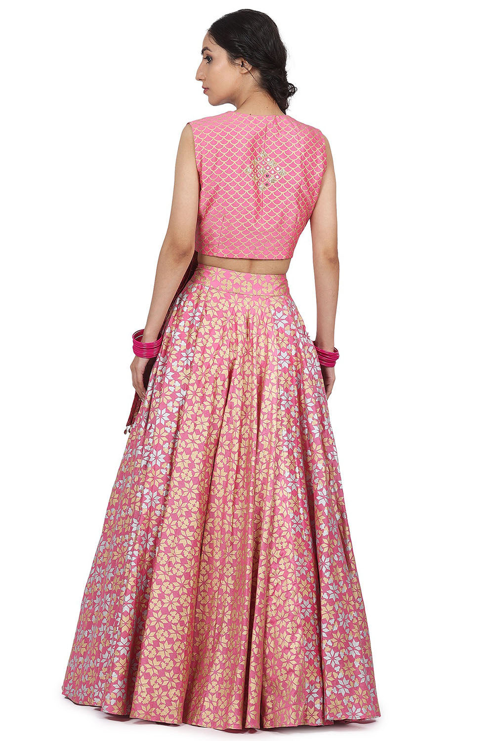 Embroidered & Printed Pink Lehenga Set - Auraya Fashion 