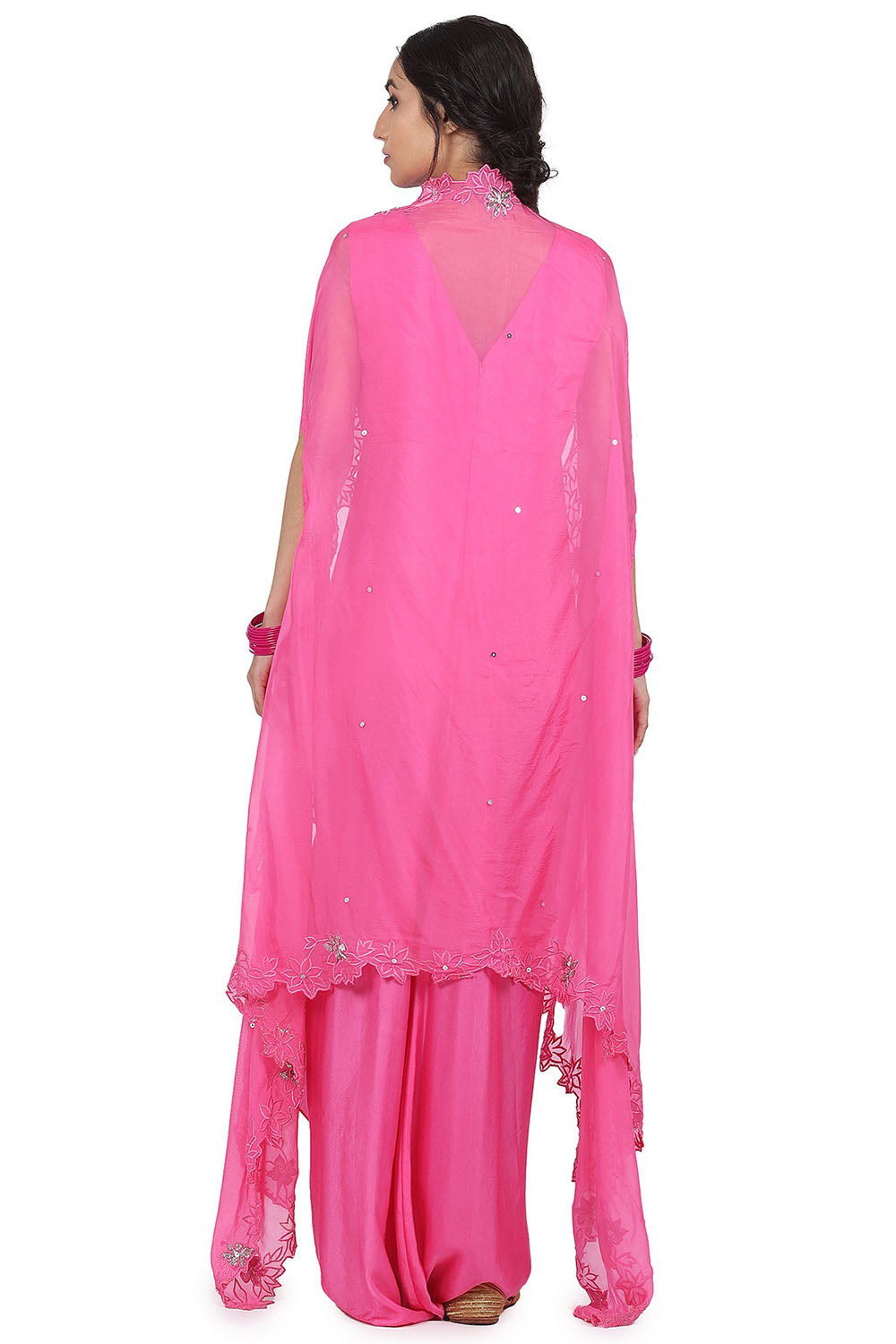 Satin Cape Pink Dress With - Auraya Fashion 