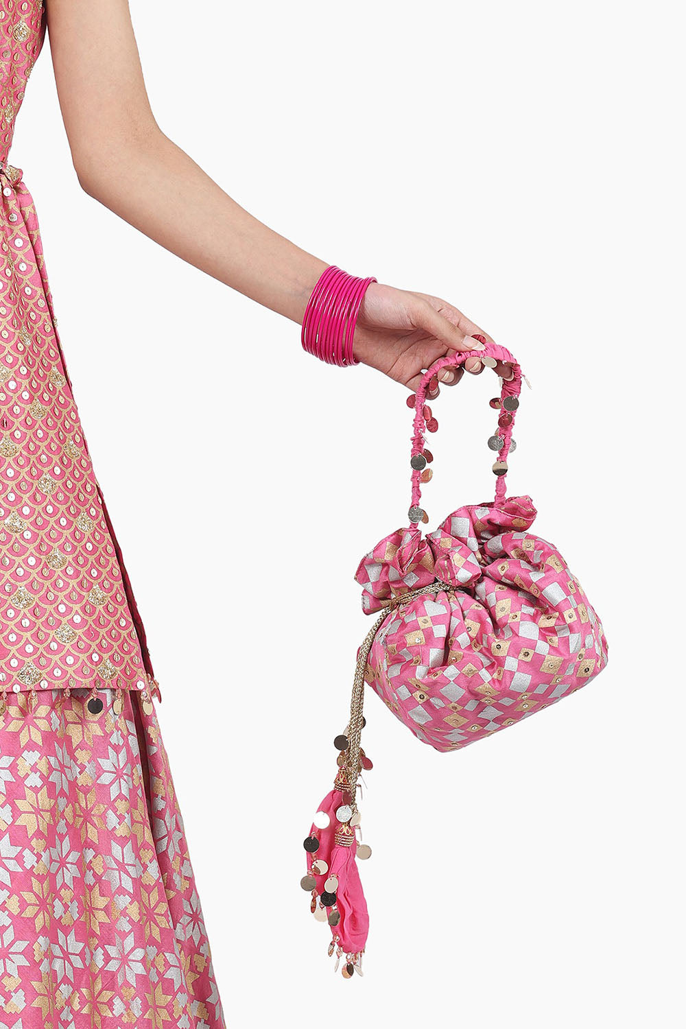 Embroidered Potli Pink Bag - Auraya Fashion - Seema Nanda - 