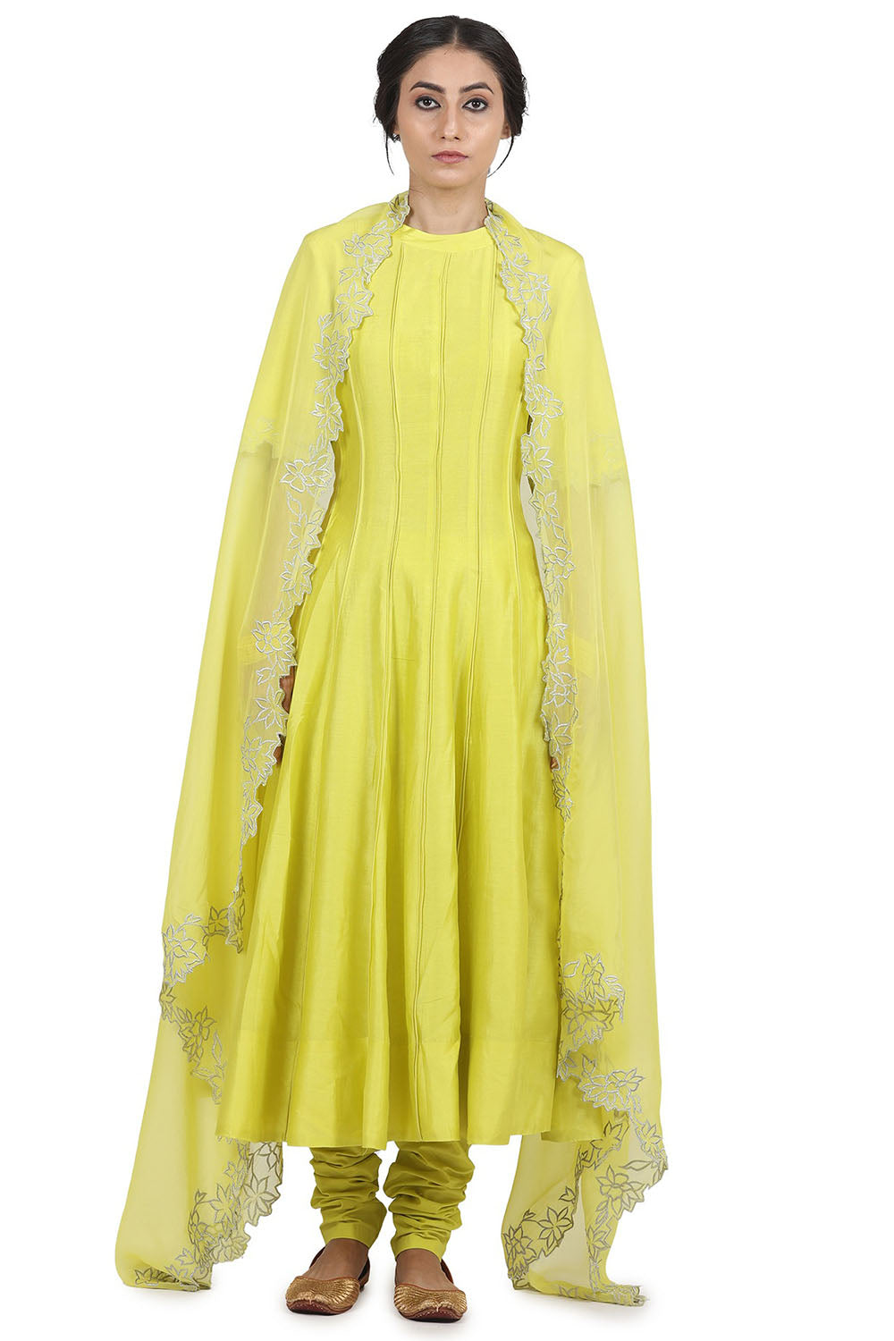 Chanderi Silk Electric Yellow Anarkali Set - Auraya Fashion - Seema Nanda - 