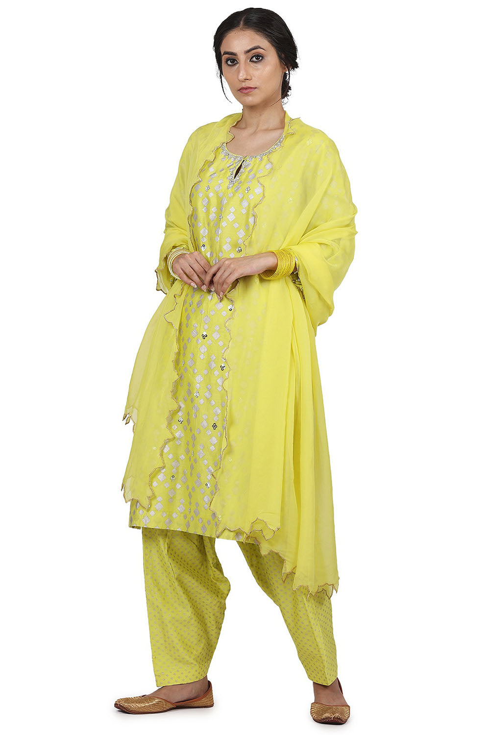 Hand Embroidered Electric Yellow Kurta Set - Auraya Fashion - Seema Nanda - 