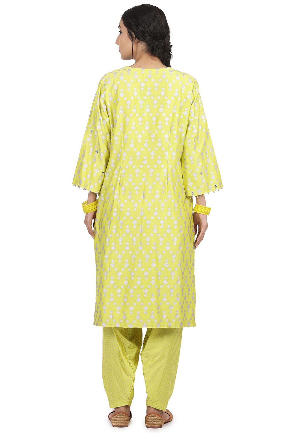 Hand Embroidered Electric Yellow Kurta Set - Auraya Fashion 