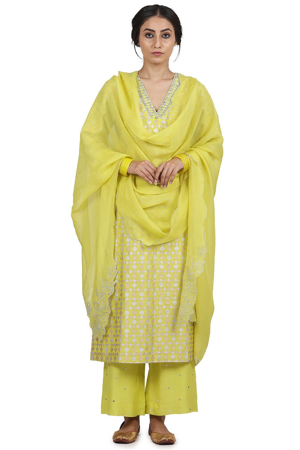 Printed Electric Yellow Kurta Set - Auraya Fashion - Seema Nanda - 