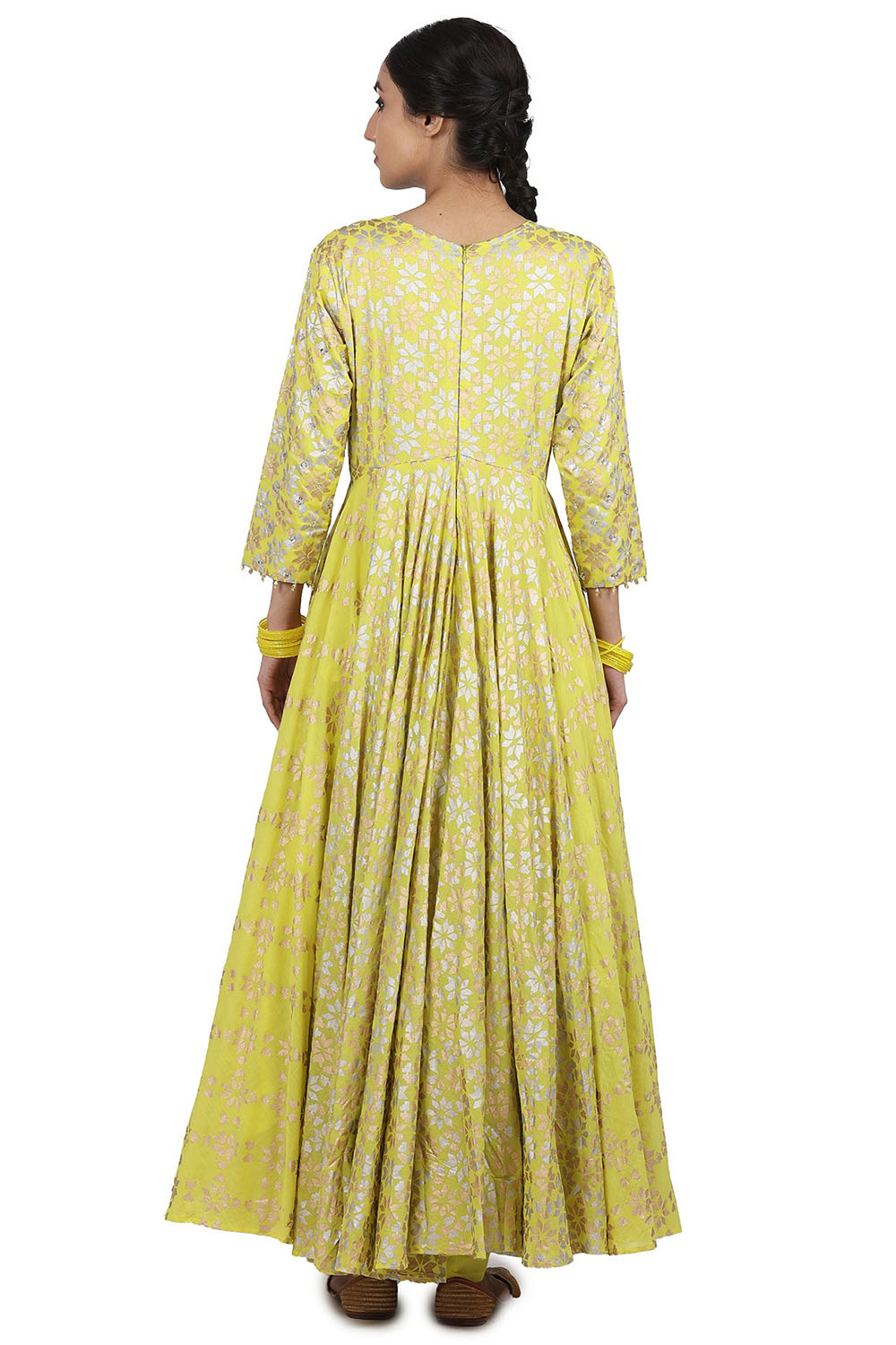 Embroidered Kalidar Electric Yellow Anarkali Set - Auraya Fashion 