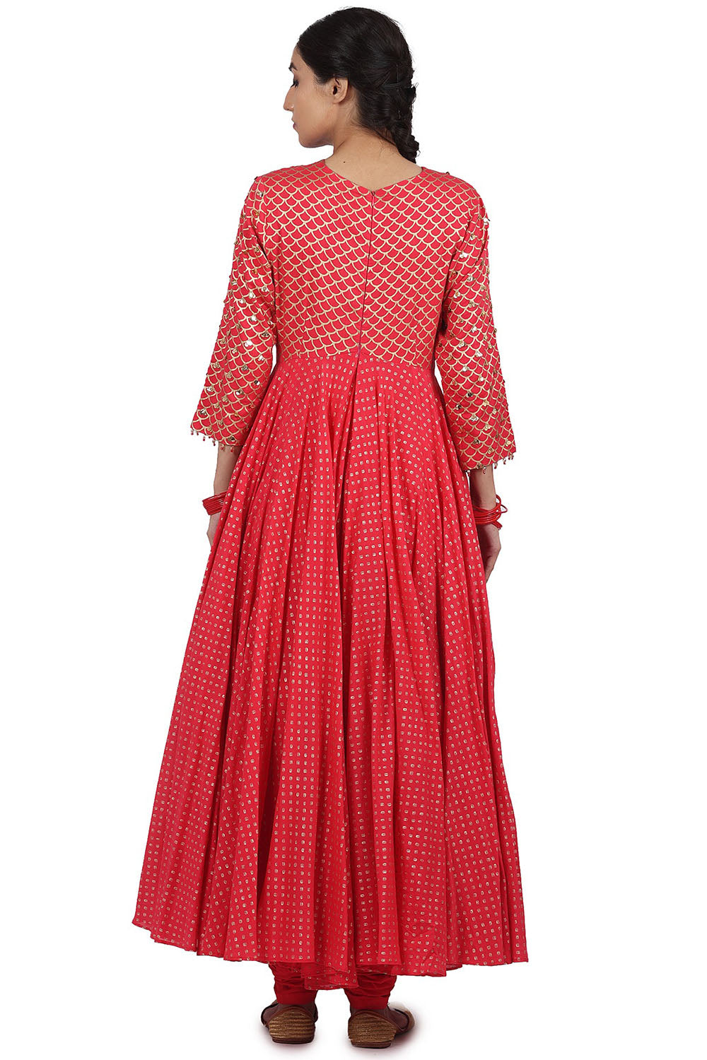 Printed Kalidar Anarkali Set In Strawberry - Auraya Fashion 