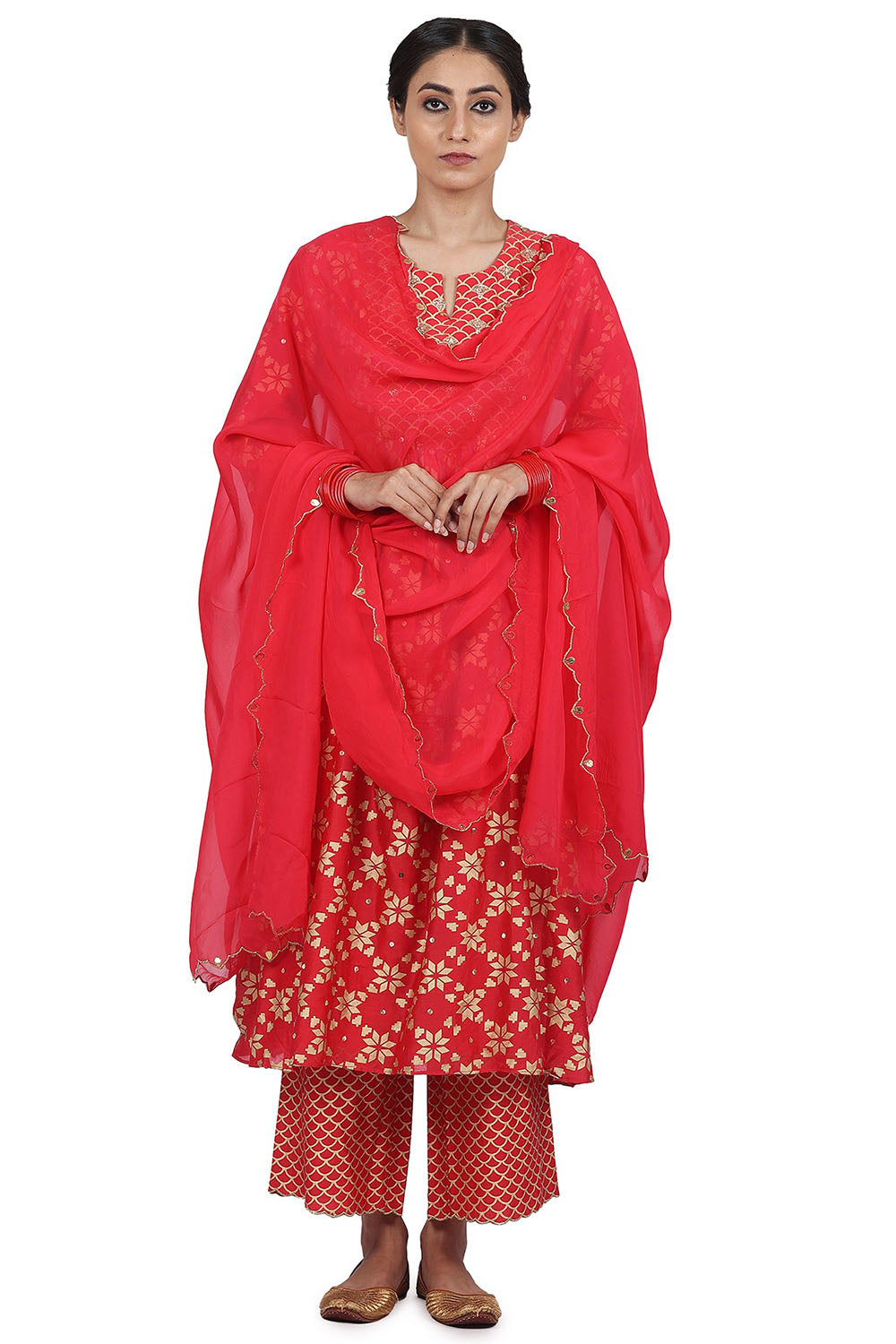 Printed Kurta Set In Strawberry - Auraya Fashion - Seema Nanda - 