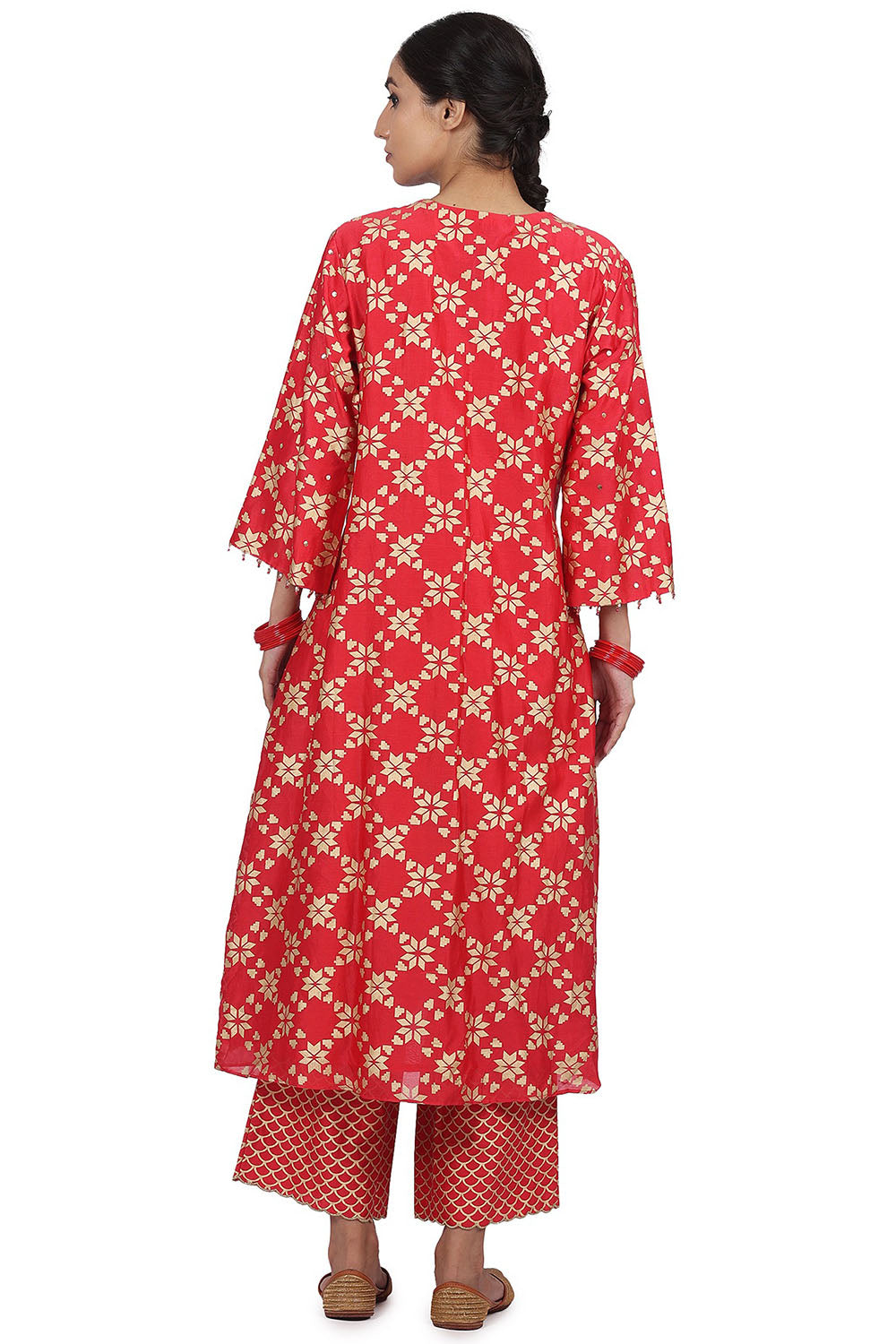 Printed Kurta Set In Strawberry - Auraya Fashion 