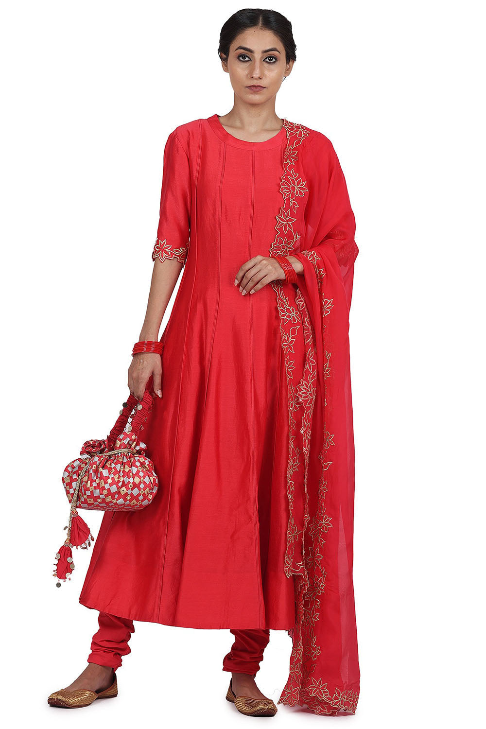 Embroidered Anarkali Set In Strawberry - Auraya Fashion - Seema Nanda - 