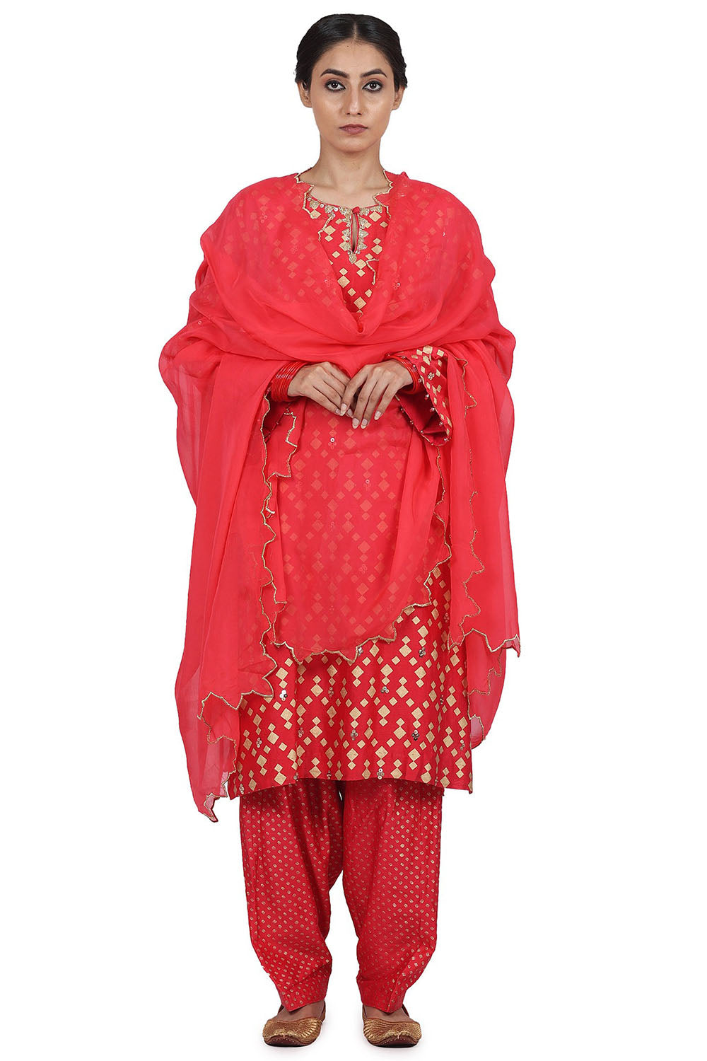 Printed Kurta Set In Strawberry Pink - Auraya Fashion - Seema Nanda - 