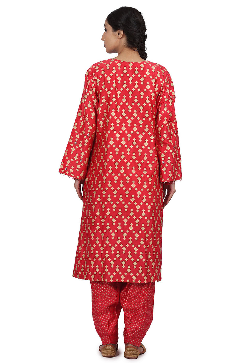 Printed Kurta Set In Strawberry Pink - Auraya Fashion 