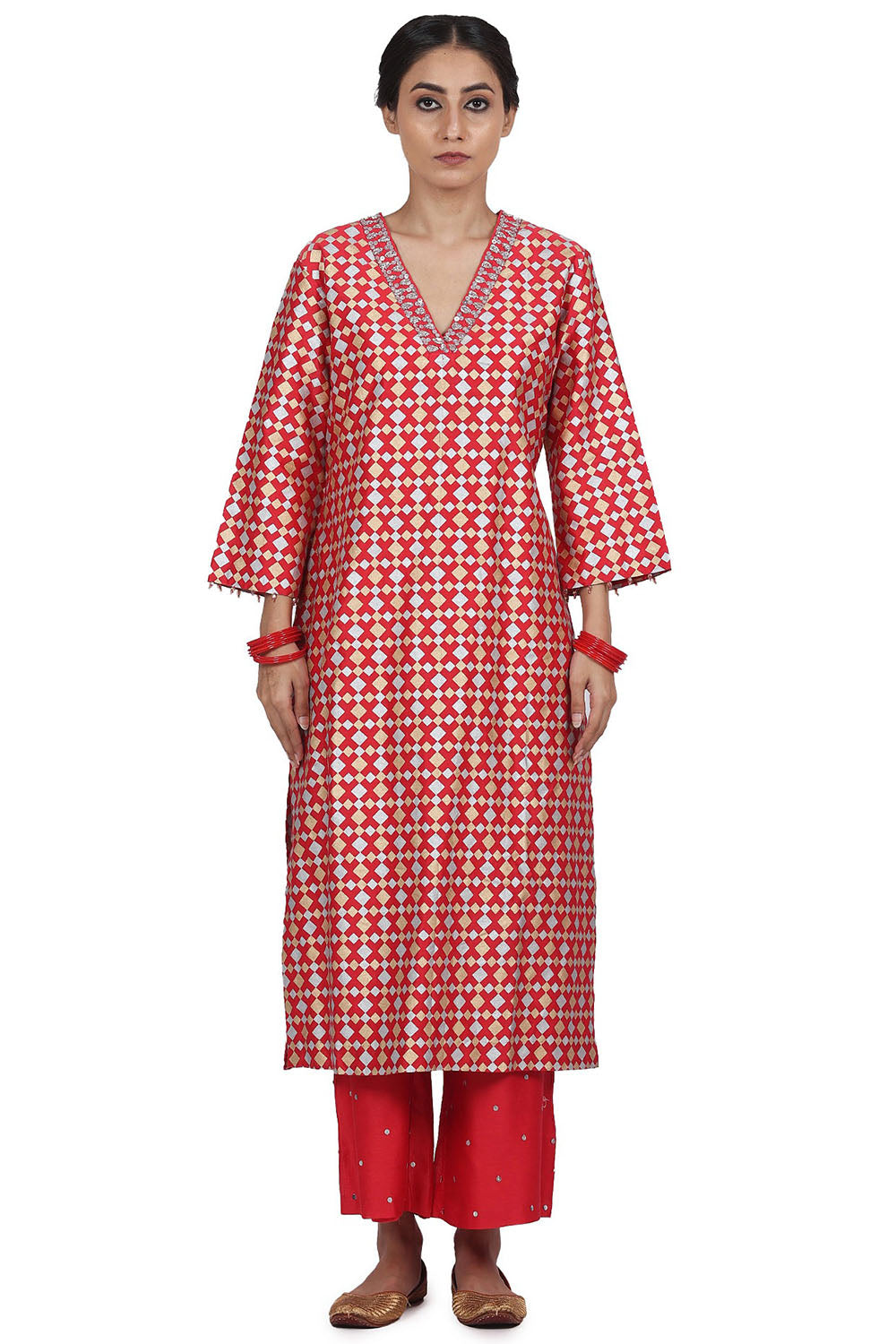 Embroidered Kurta Set In Strawberry - Auraya Fashion - Seema Nanda - 