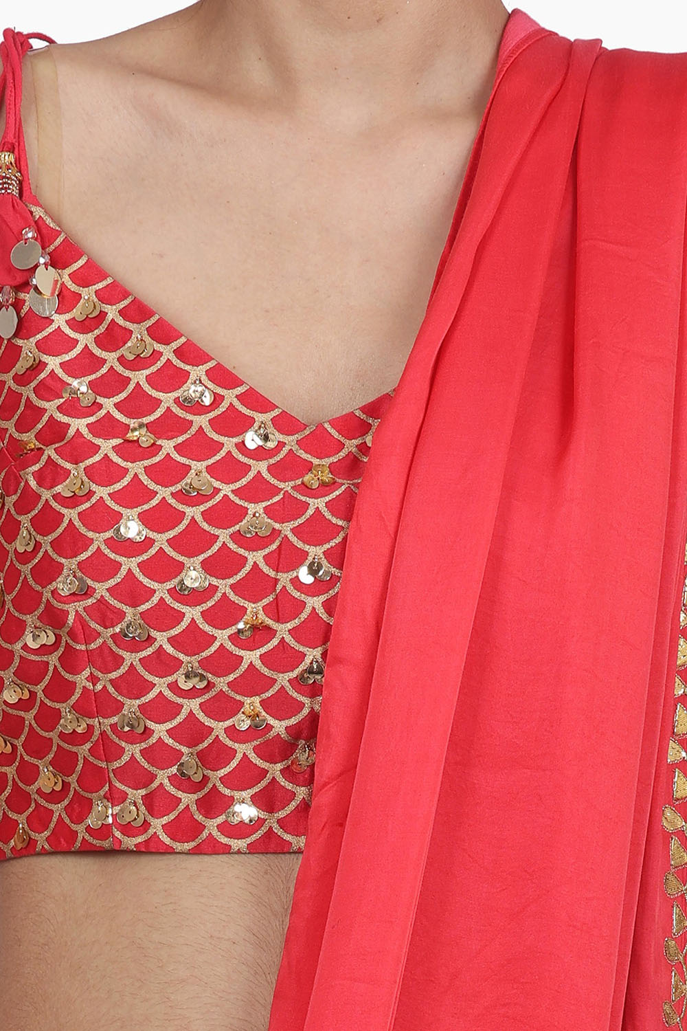 Embroidered Pant Saree Set In Strawberry - Auraya Fashion 