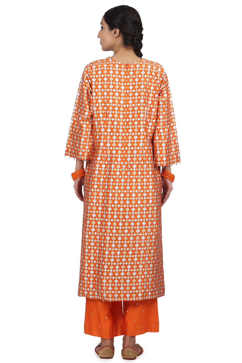 Printed Kurta Set In Orange - Auraya Fashion 