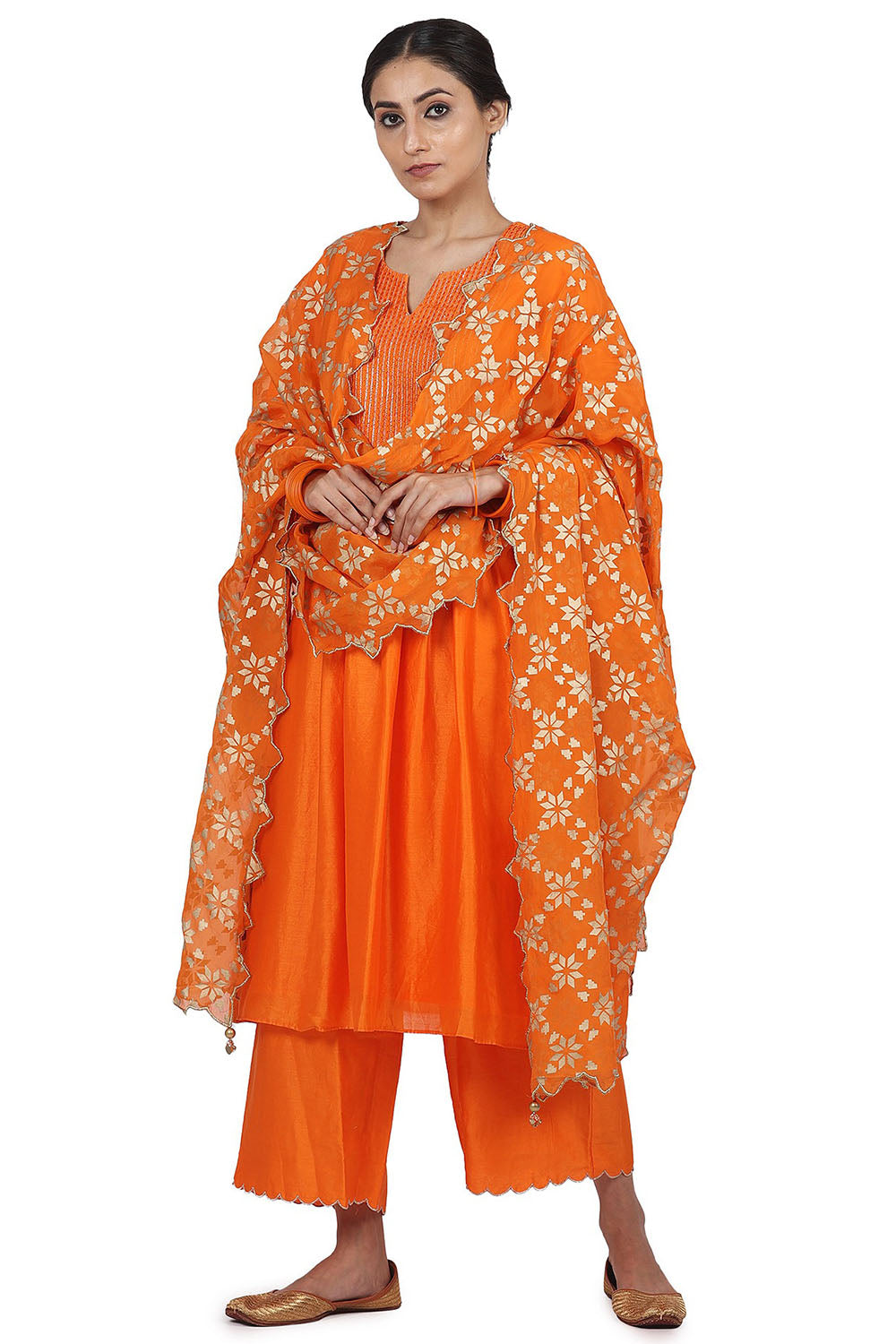 Kurta Set With Embroidery In Orange - Auraya Fashion - Seema Nanda - 