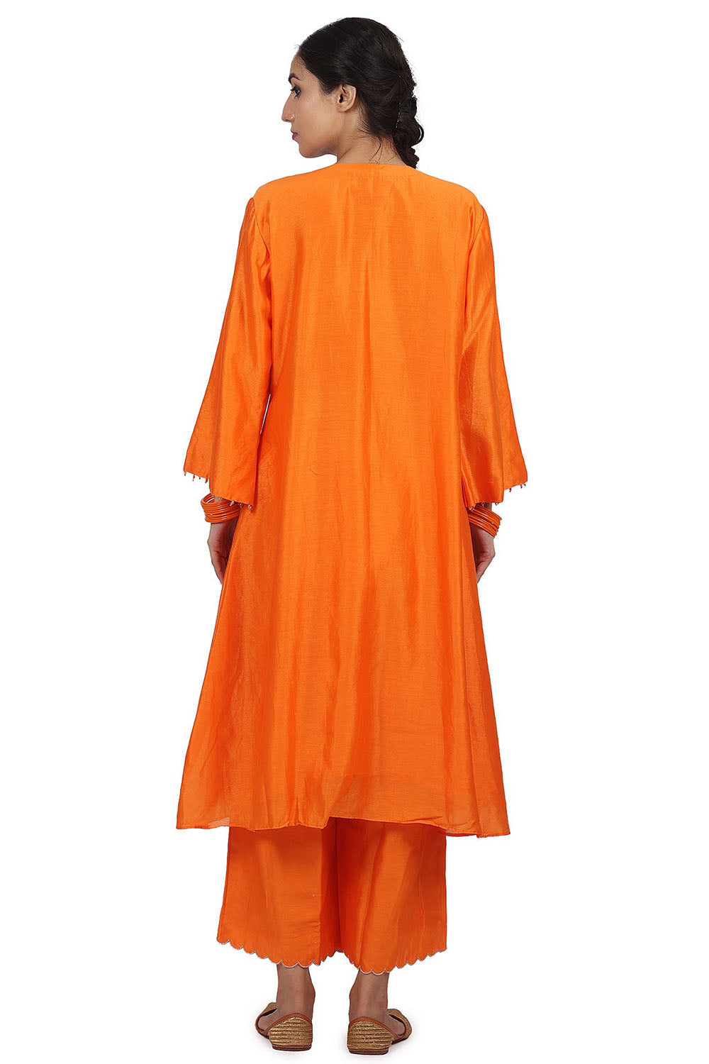 Kurta Set With Embroidery In Orange - Auraya Fashion 