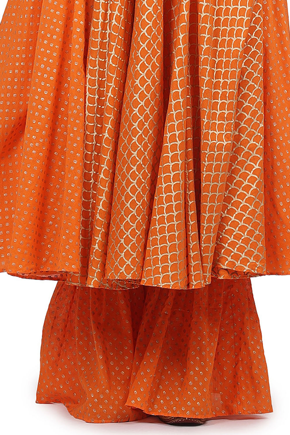 Hand Embroidered One-Shoulder Anarkali Set In Orange - Auraya Fashion 
