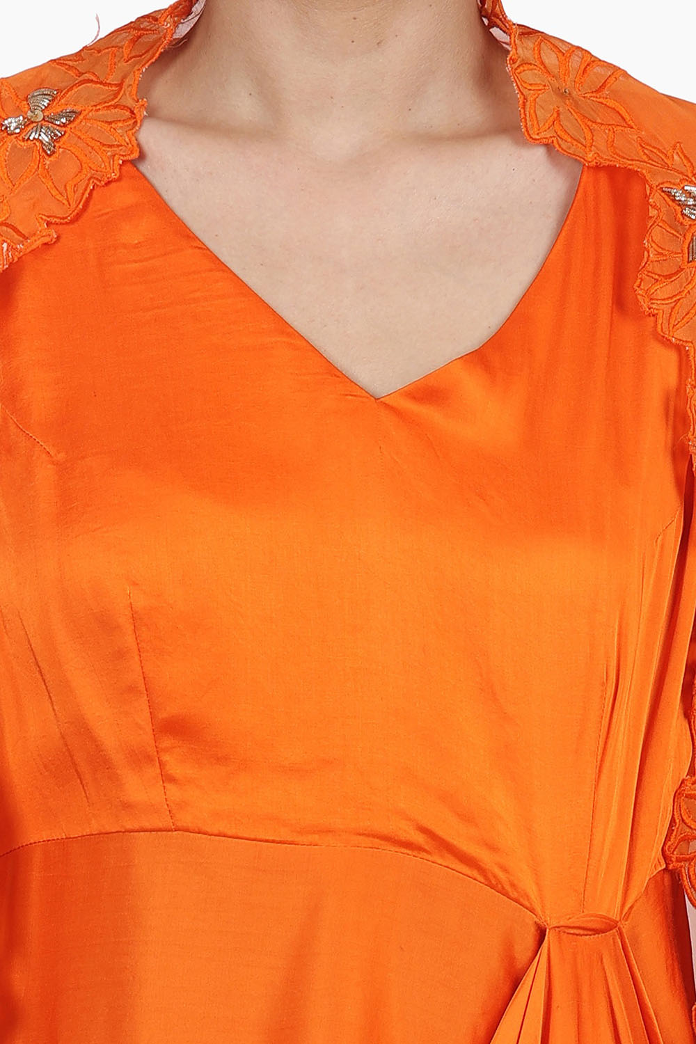 Organza Cape Set In Orange - Auraya Fashion 