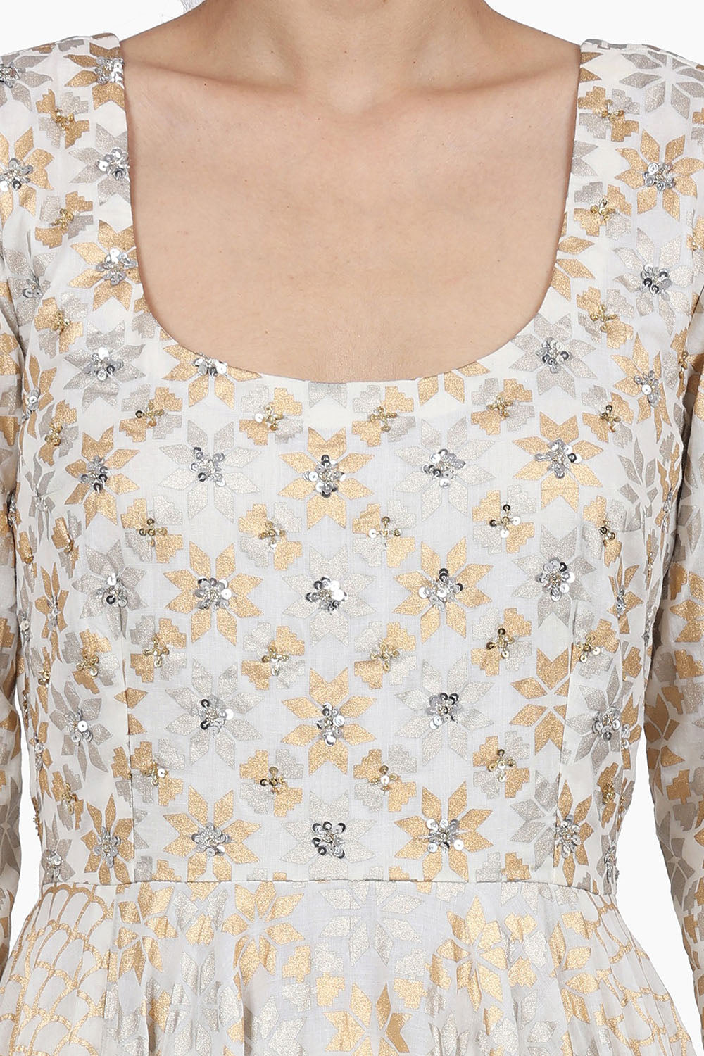 Cotton Mul Anarkali Set In Ivory - Auraya Fashion 