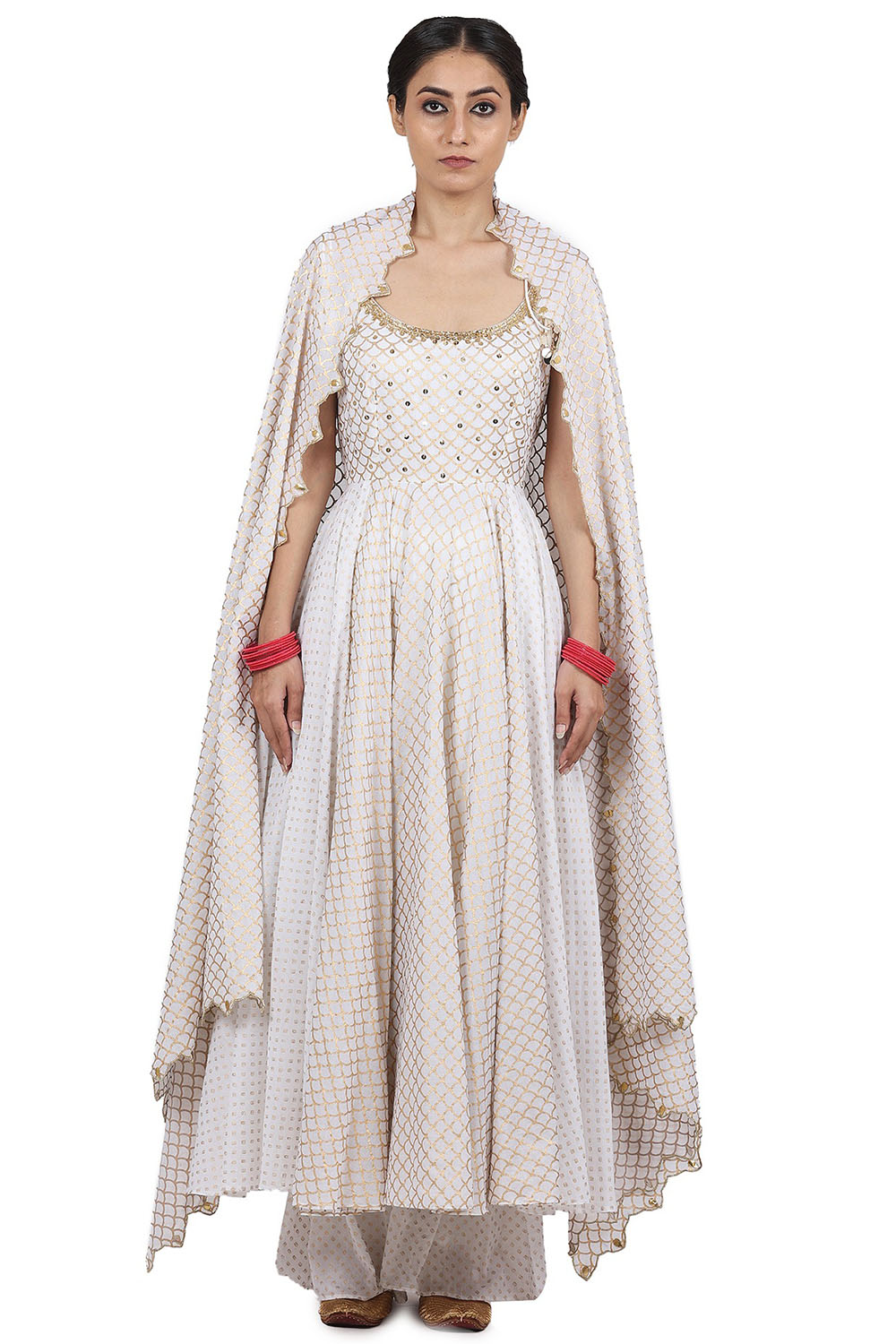 Embroidered Anarkali Set In Ivory - Auraya Fashion - Seema Nanda - 