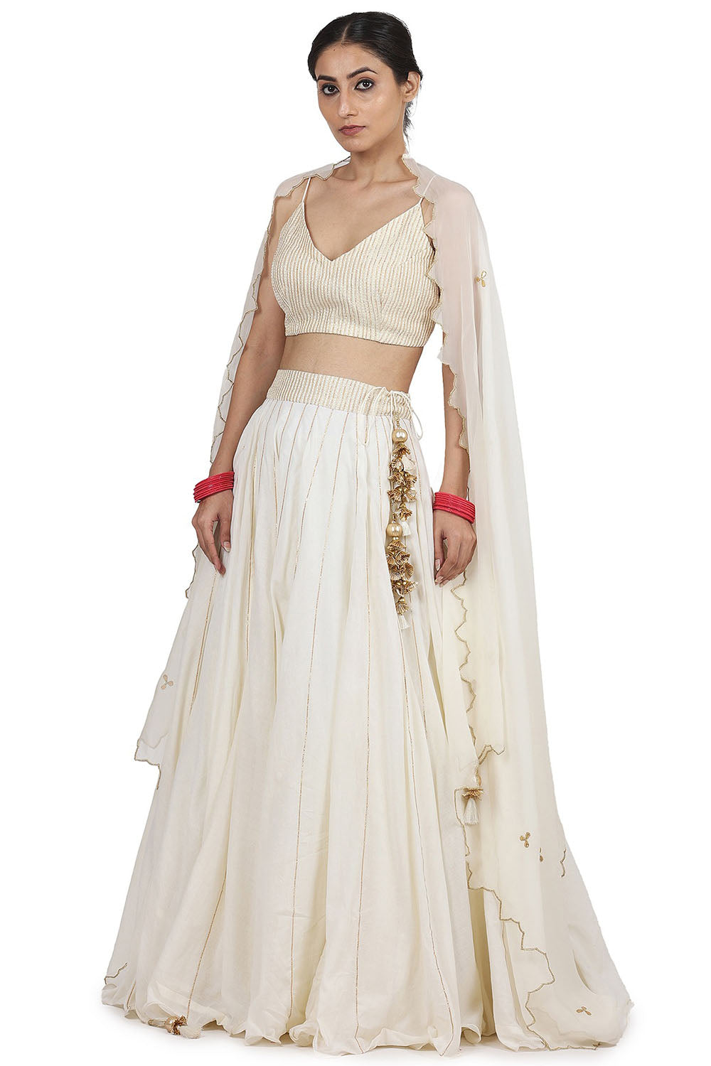 Cotton Mul Lehenga Set In Ivory - Auraya Fashion - Seema Nanda - 