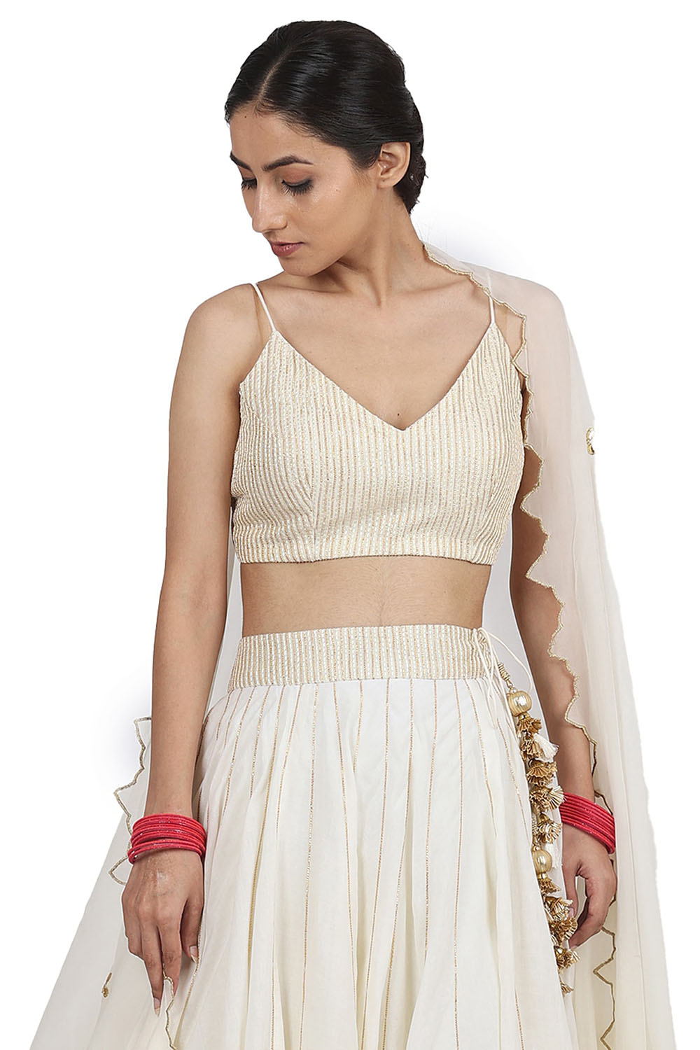 Cotton Mul Lehenga Set In Ivory - Auraya Fashion 