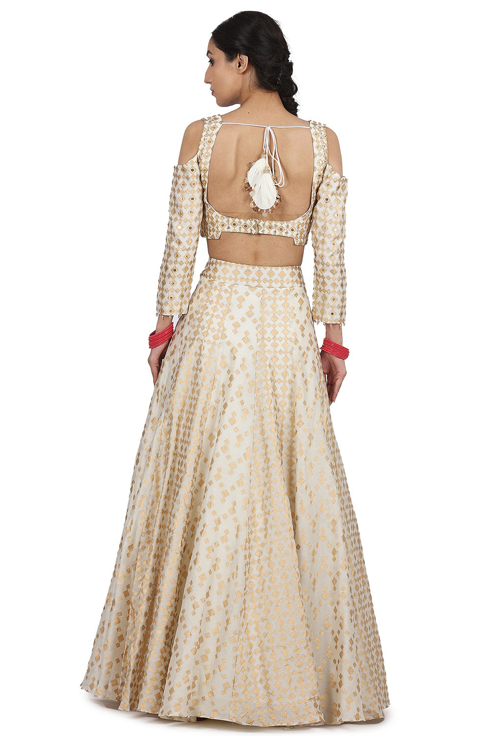 Printed Lehenga Set In Ivory - Auraya Fashion 