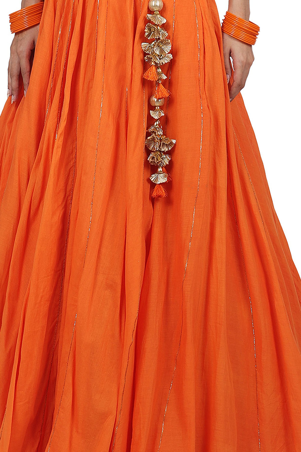 Cotton Mul Lehenga Set In Orange - Auraya Fashion 