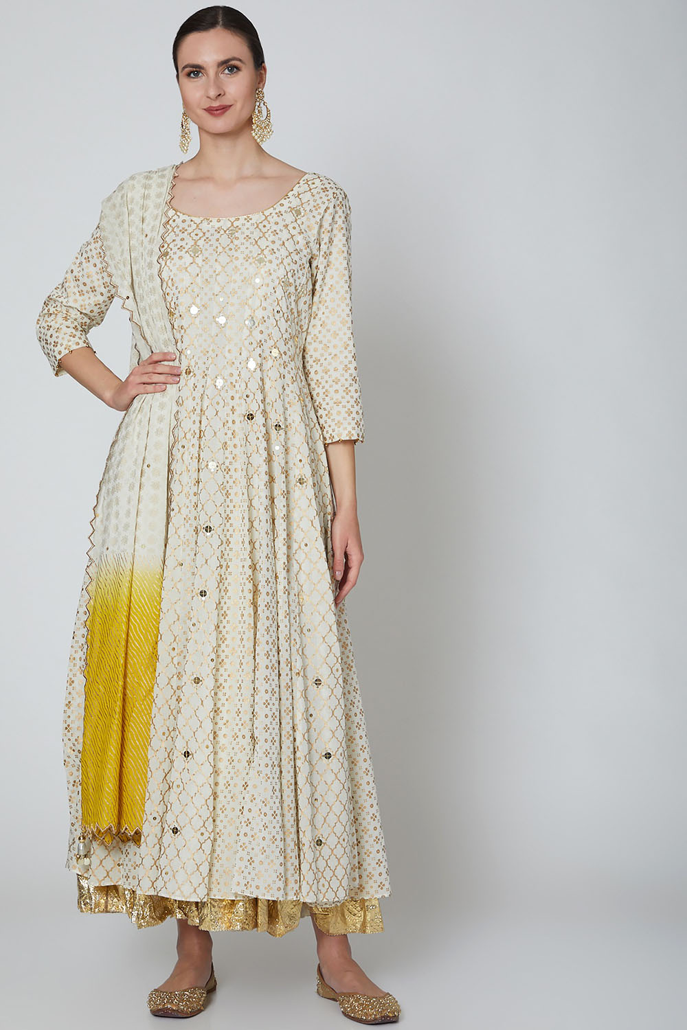 Embroidered Anarkali Set In White - Auraya Fashion - Seema Nanda - 