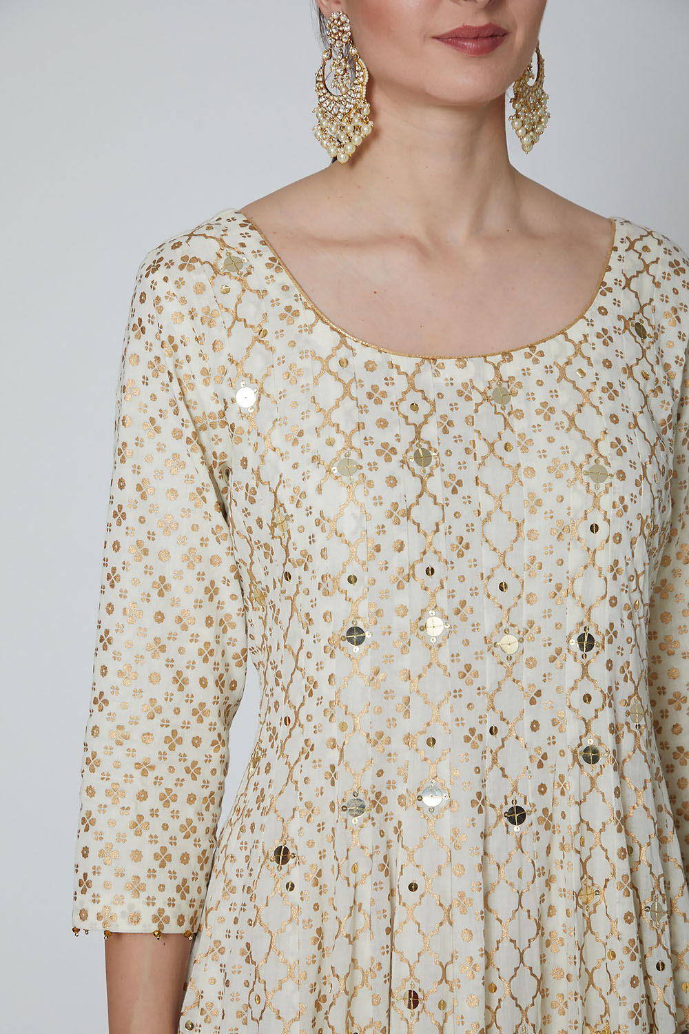 Embroidered Anarkali Set In White - Auraya Fashion 