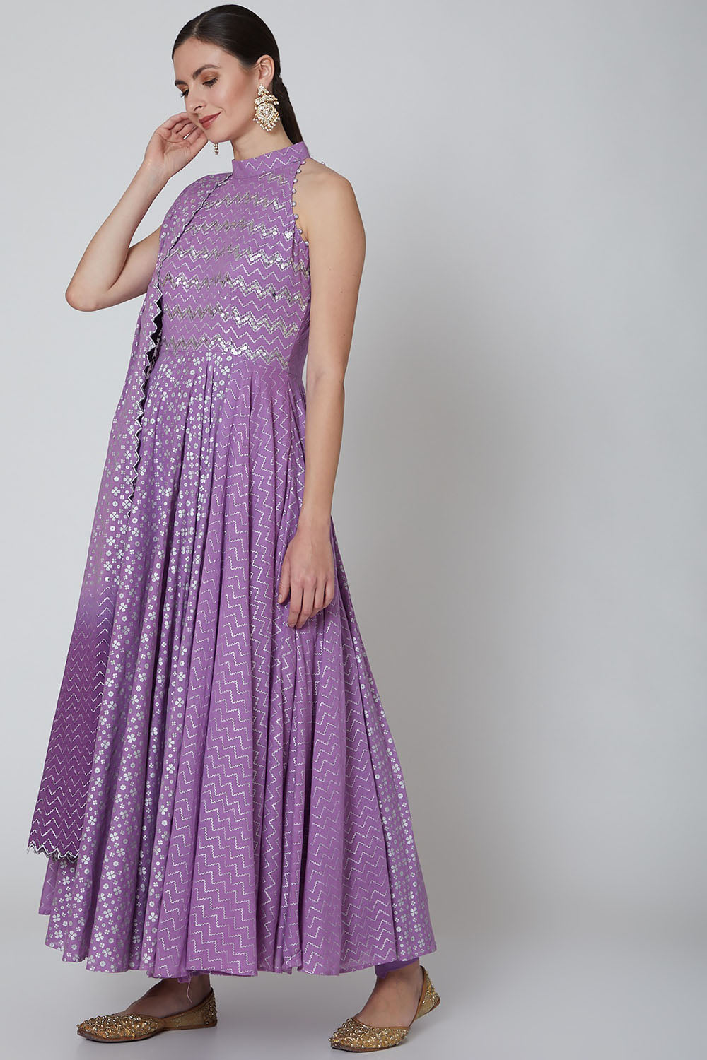 Embroidered Anarkali Set In Purple - Auraya Fashion - Seema Nanda - 