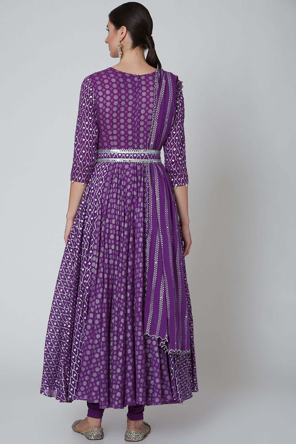 Embroidered Kalidar Anarkali Set In Purple - Auraya Fashion 