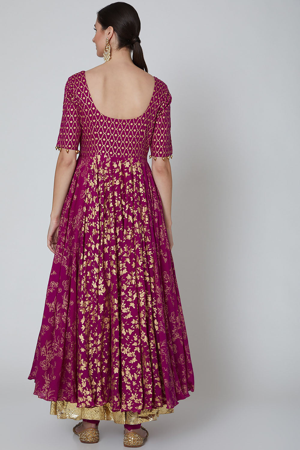 Embroidered Kalidar Anarkali Set In Fuchsia - Auraya Fashion 