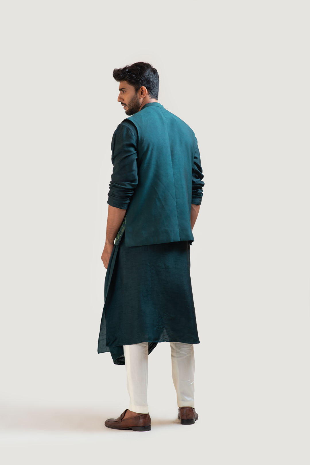 Moss Green Embroidered Nehru