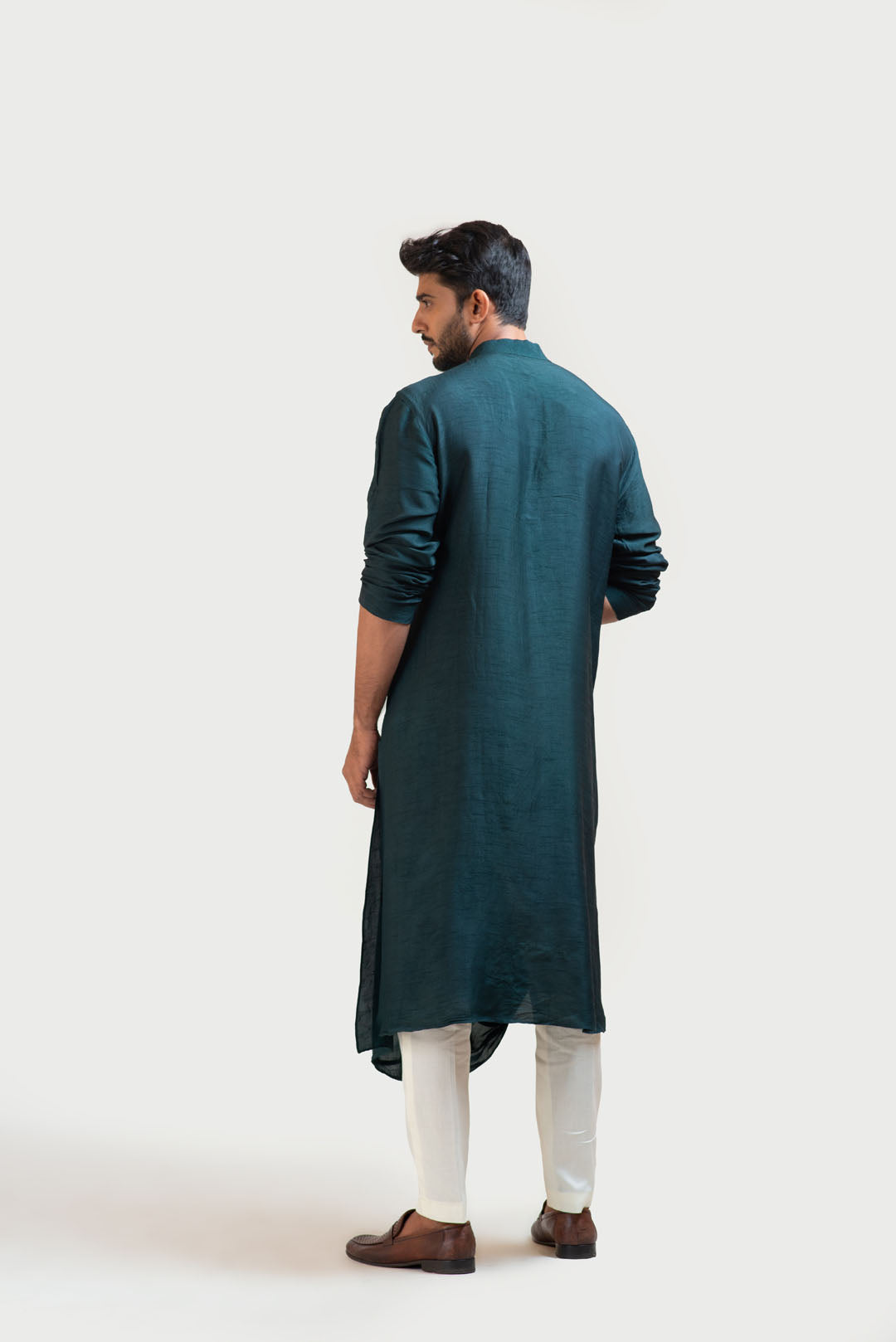 Green Silk Draped Kurta Set