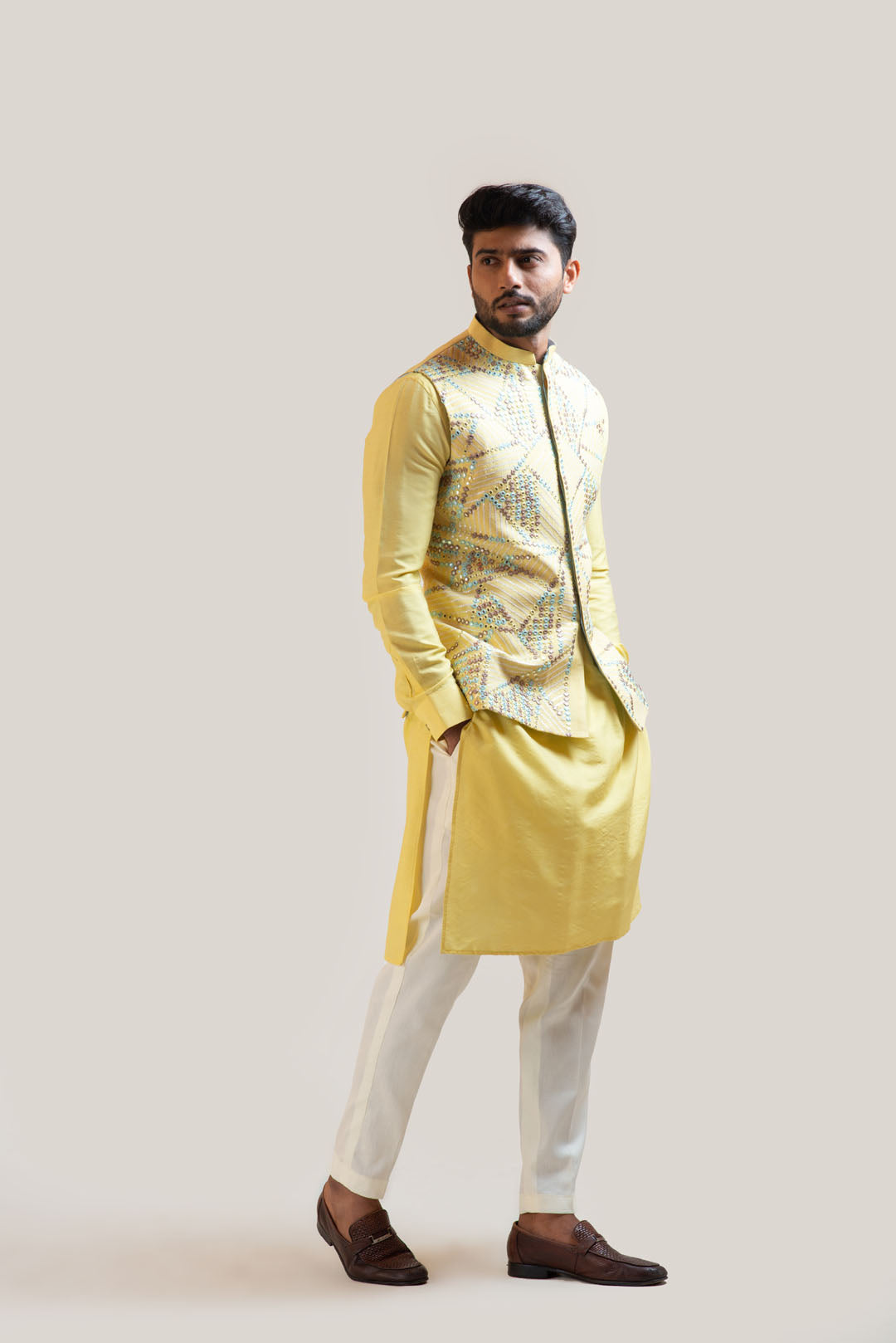 Yellow Mirror Work Nehru