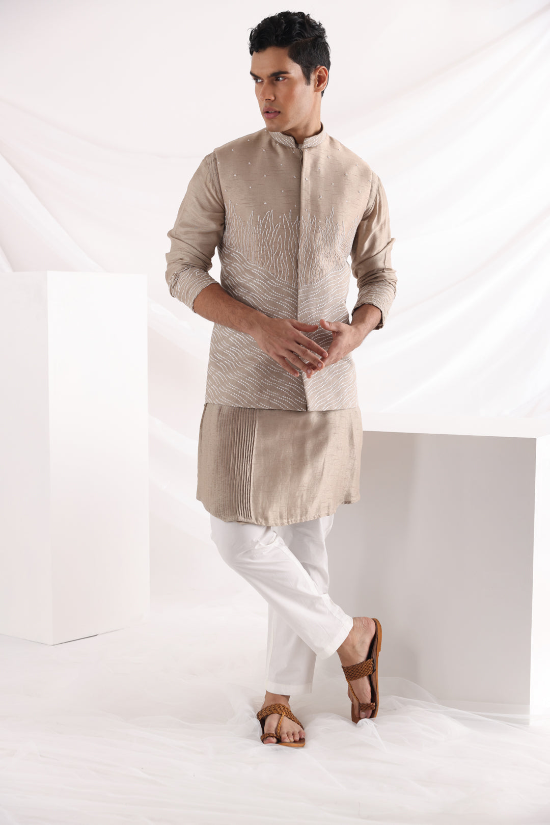 Coastal nehru jacket and Eldoris pleated kurta set