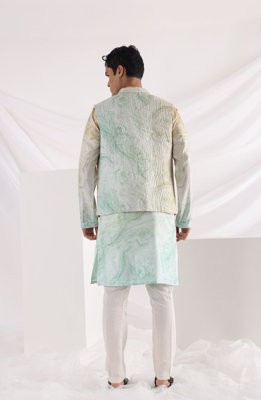 Marble print quilt jacket and kurta set