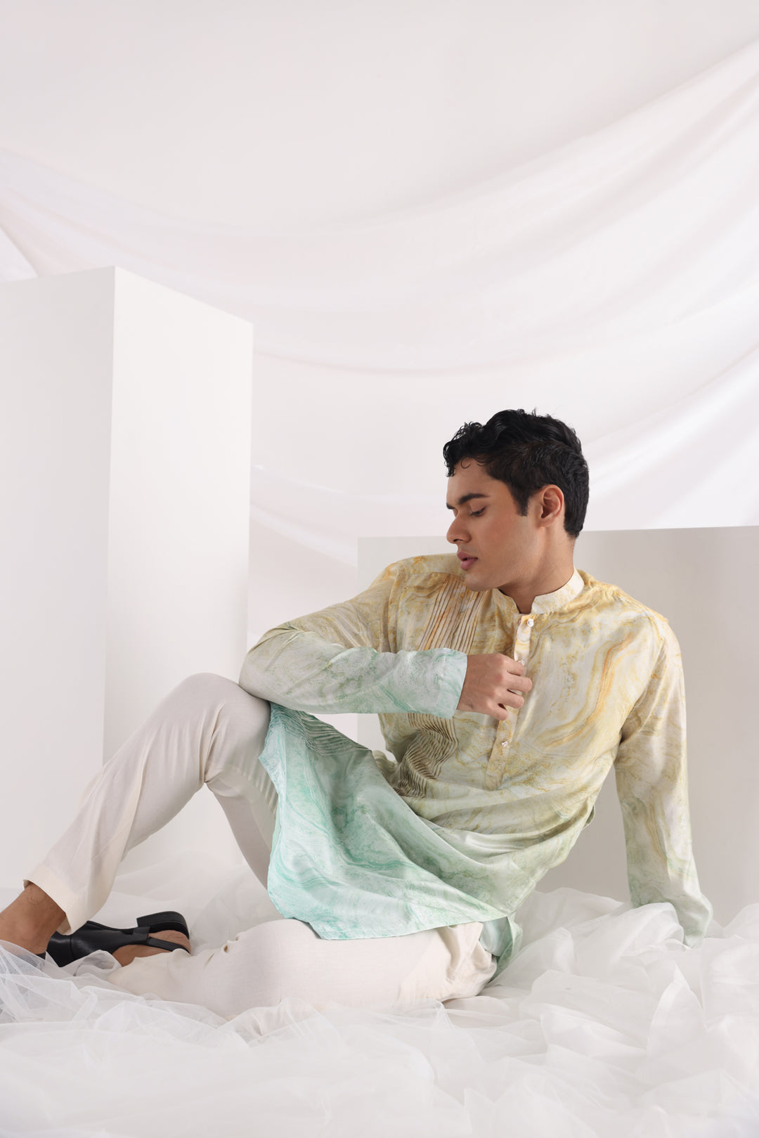 Marble print quilt jacket and kurta set